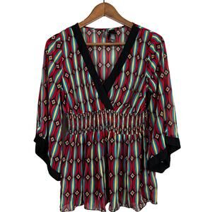 Bisou Bisou Y2K Going Out Top V NEck Elastic Empire Waist - M